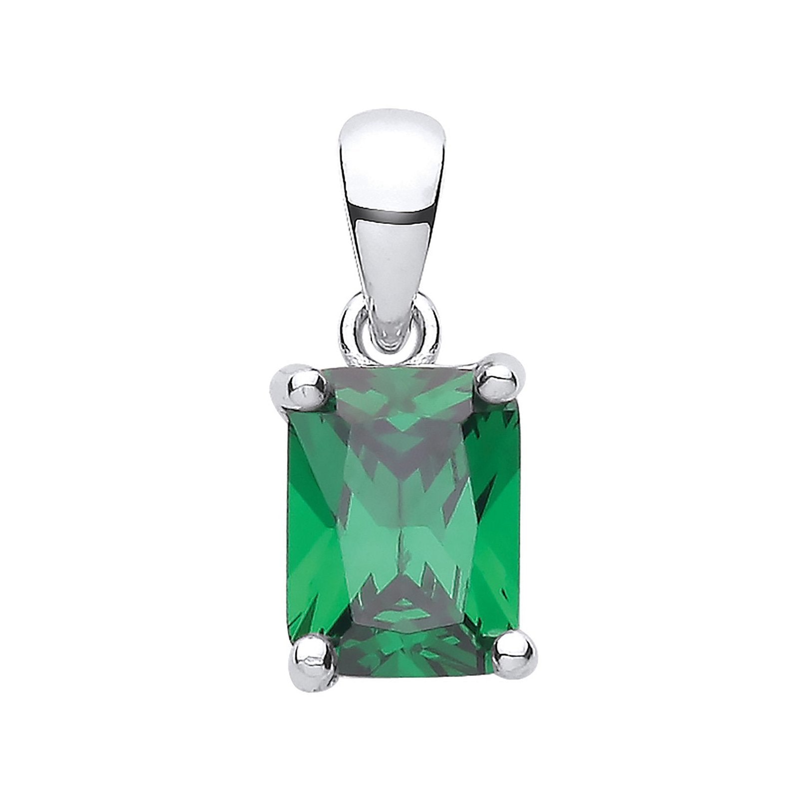 Silver Green Cubic Zirconia Emerald Cut Pendant - Fine Necklace - Certified Authentic – Luxury Jewellery by Imperial T
